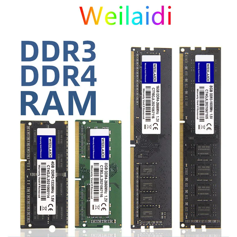 

Weilaidi DDR3 DDR4 2GB 4GB 8GB 16GB Memoria Ram 1333 1600 1866 2400 2666 3200 Memory Desktop Dimm DDR3L Laptop So-Dimm Ram 1.35V