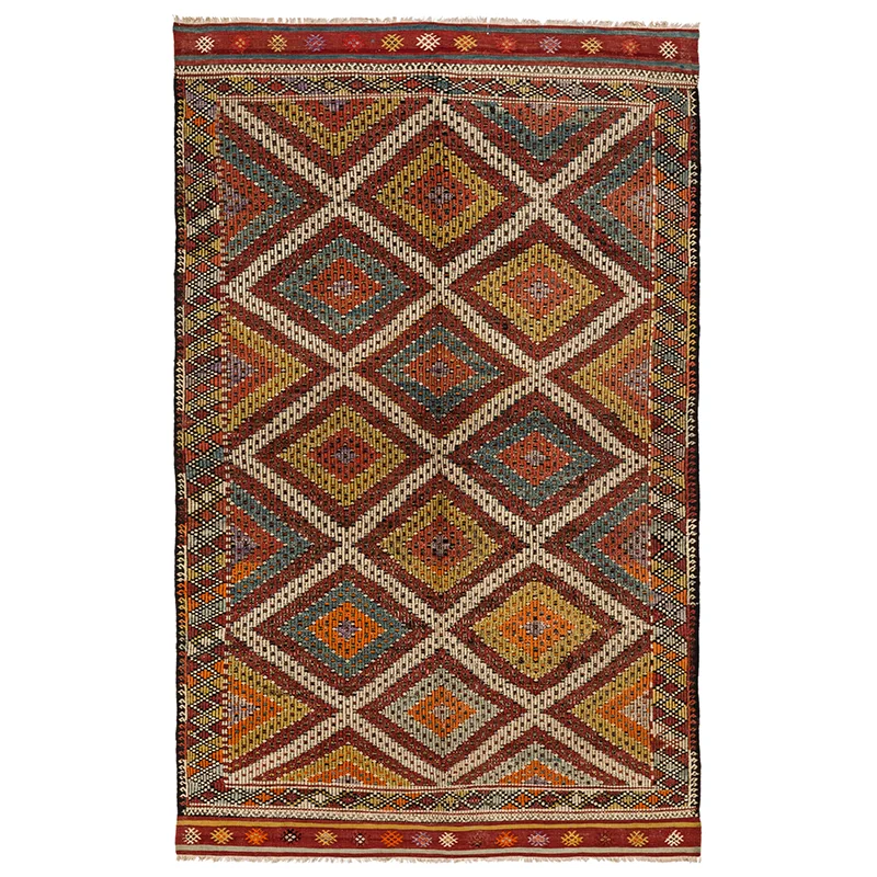 Желтые бриллианты ковер килим 8x5 вышитые Винтаж геометрической формы в