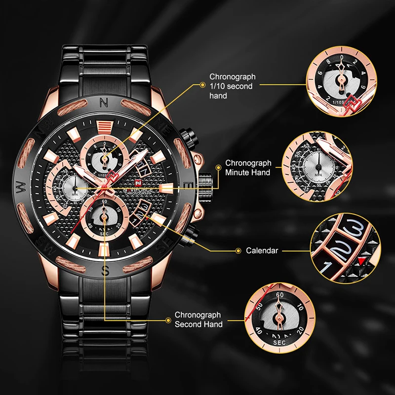 NAVIFORCE модные мужские часы, роскошный бренд, военные мужские часы, аналоговые кварцевые часы, мужские спортивные часы с хронографом, Relogio Masculino
