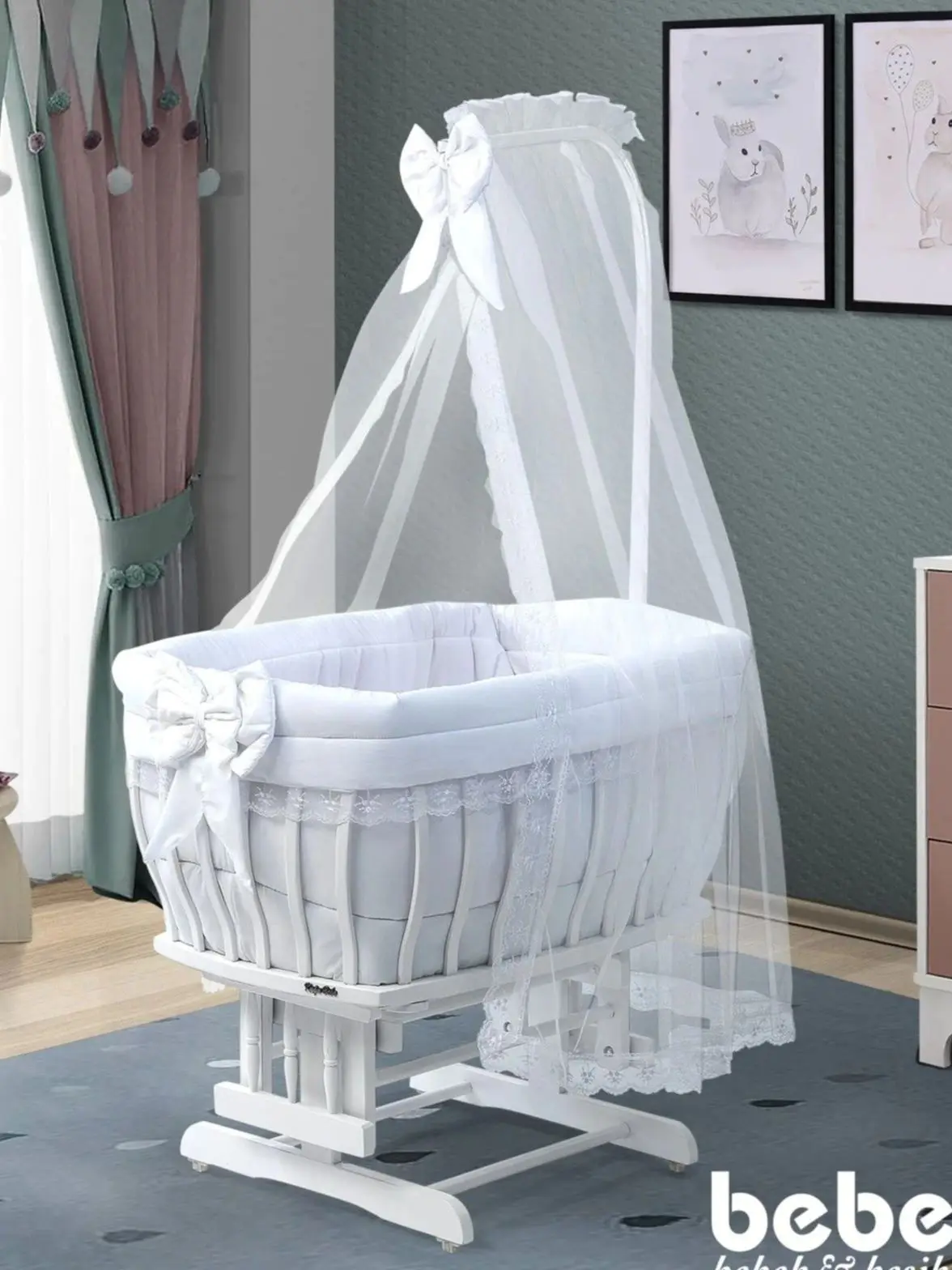 Portable White Baby Crib Kid Bed Duvet Pillow Mosquito Net Rocking Bassinet Swing Cradle Hammock Basket Side Furniture Turkey