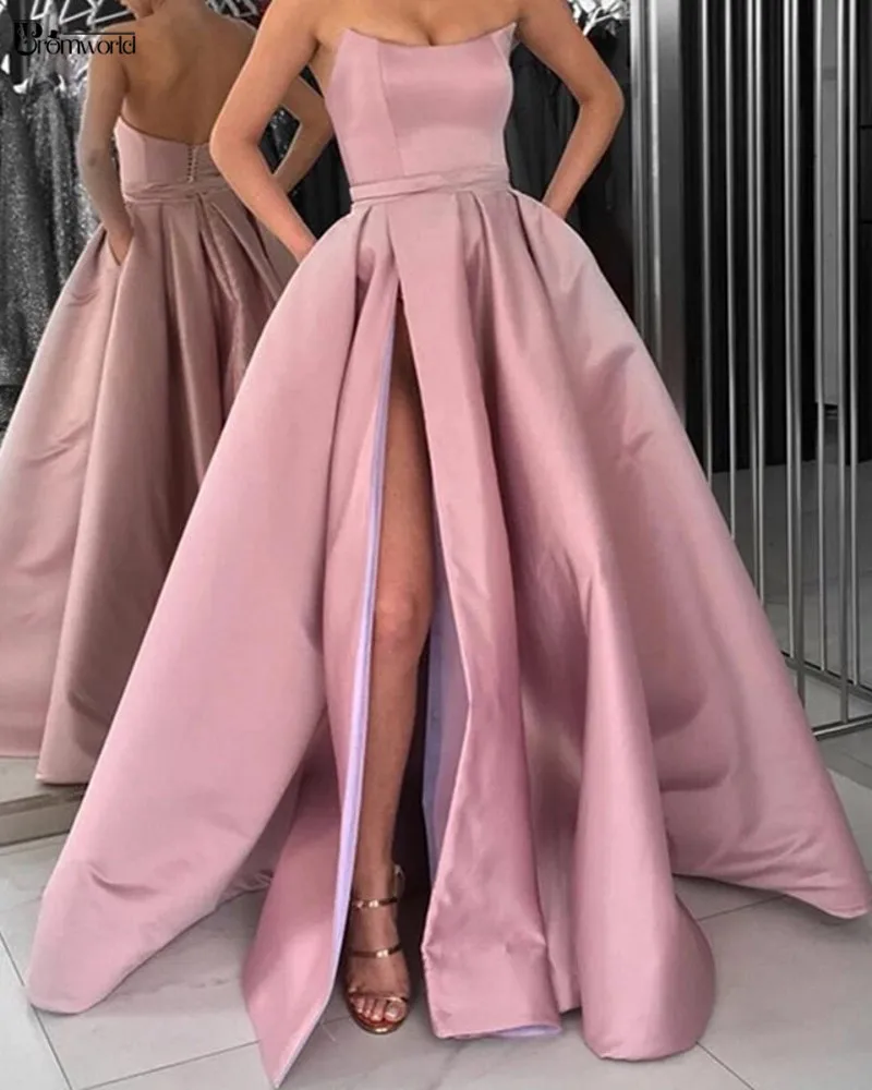 2021 New Plus Size Prom Dresses Long Sleeveless Satin Sexy Split Lilac Formal Party Dress vestidos de gala | Свадьбы и торжества