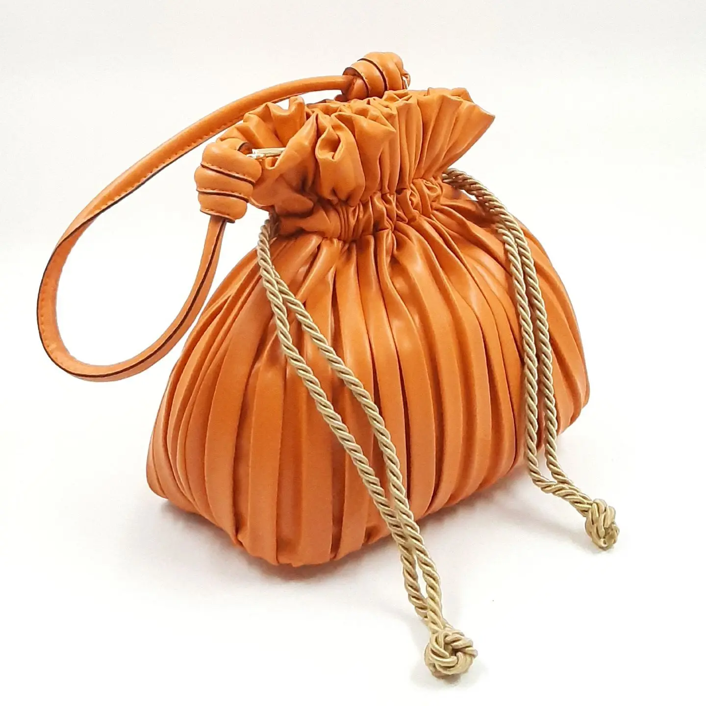 Colorek Pleated Strap and Top Handle Drawstring Pouch Women's Bag Stylish Quality PU leather Business Office Party Crossbody Tot