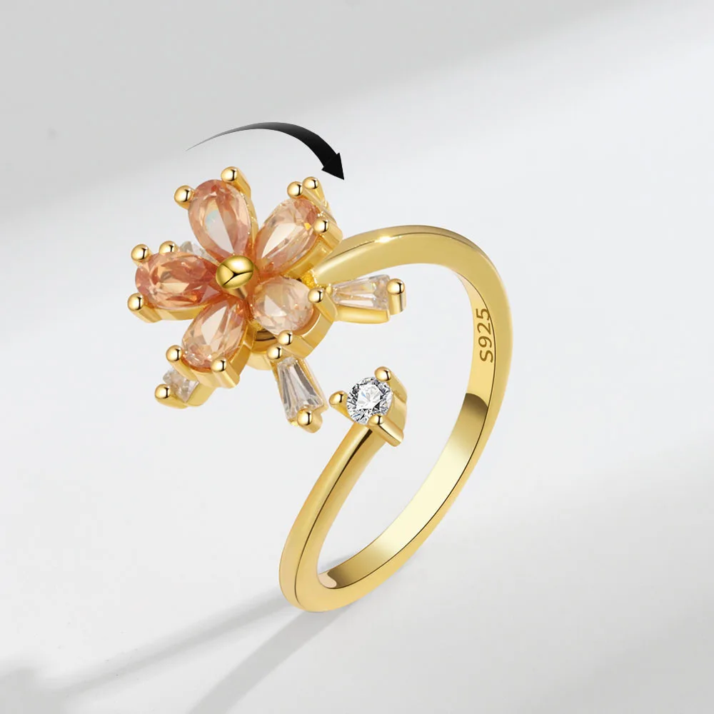 

New Rotate Freely Adjustable Anxiety Rings for Women Girls Flower Butterfly Spinner Fidget Ring Trendy Jewelry Anti Stress Gift