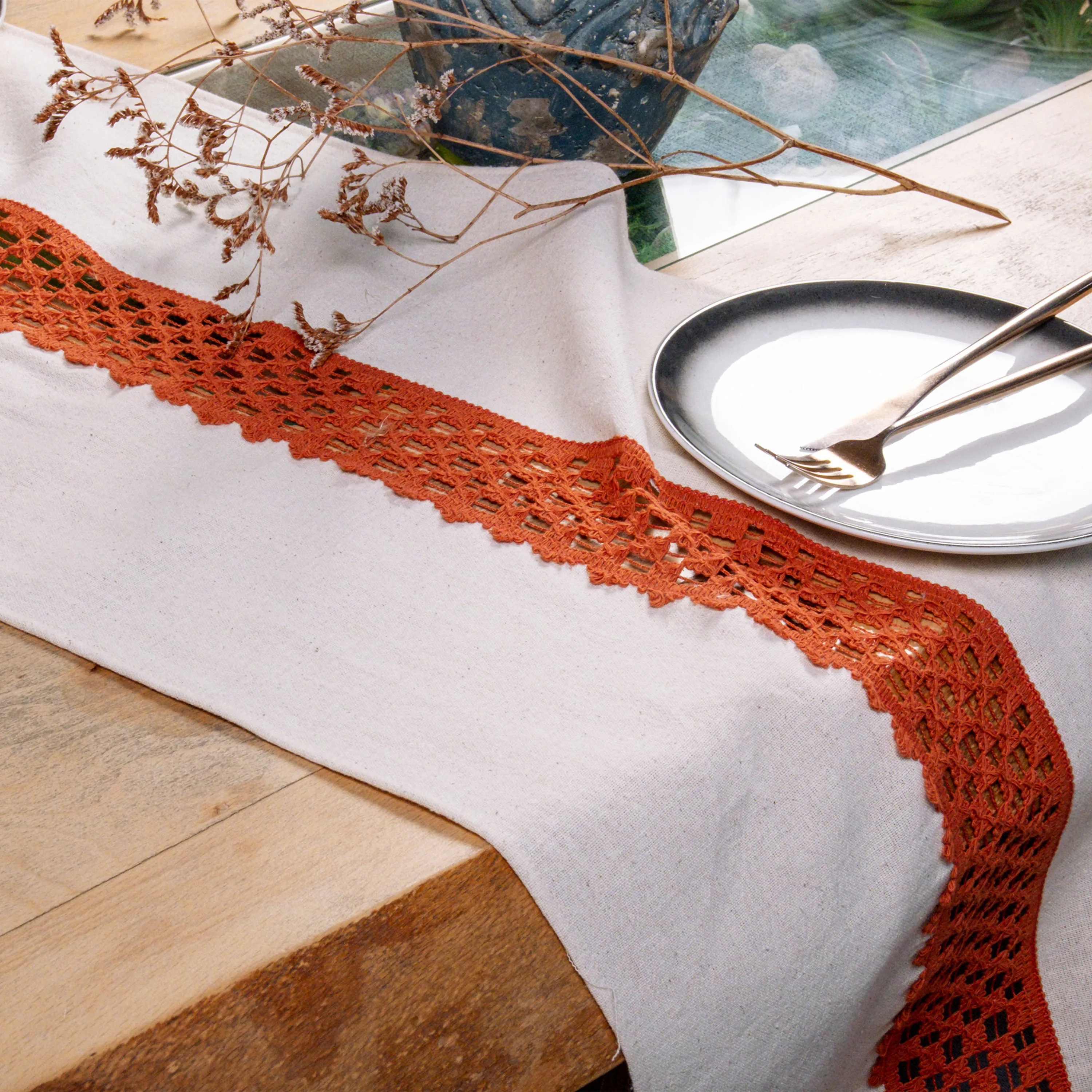 

Vivamaison Linen Table Runner With Combination, Rustic Wedding Long Table Runner, Holiday or Farmhouse Runner Rug Table Runner