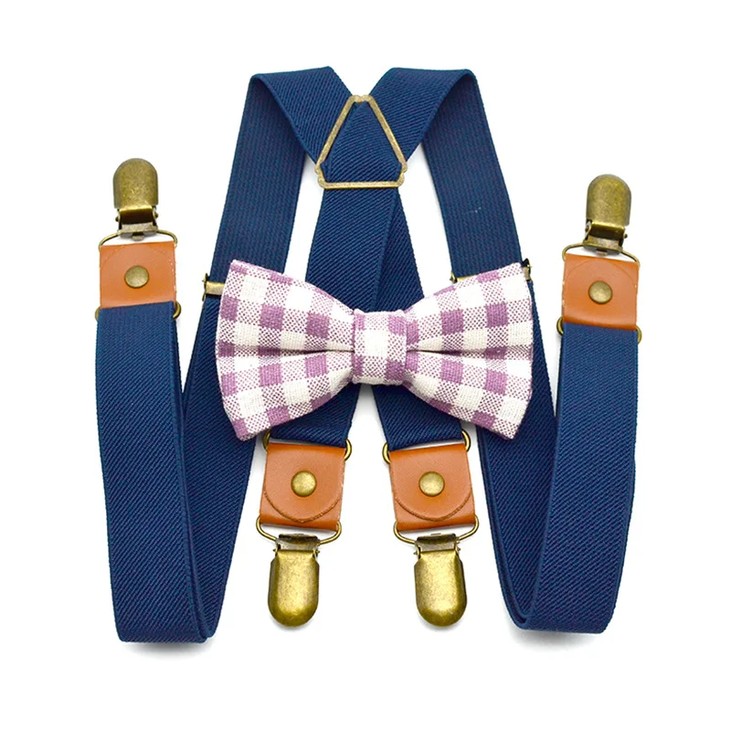 

Set Suspenders and Bow Tie 4 Clips Elastic Adjustable Suspender Strap Y Shaped Solid Color Toddler Boys Girls Children Fashion