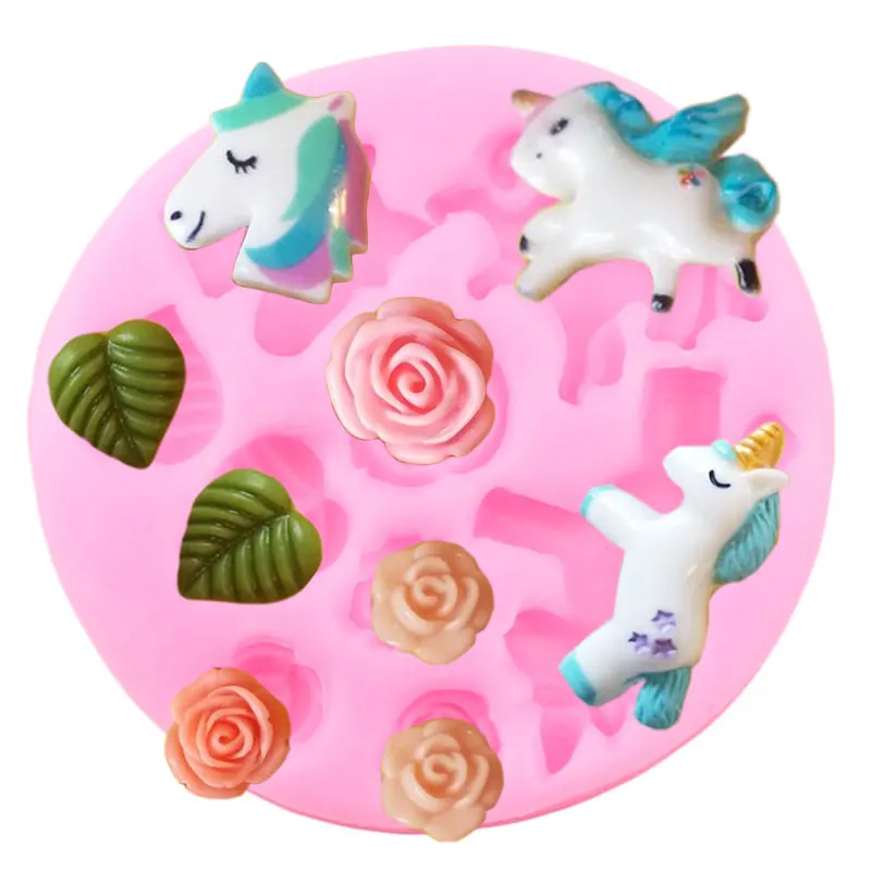 

Unicorn Rose Cupcake Topper Fondant Mold Cake Decorating Tools Cake Border Silicone Mould Candy Polymer Clay Chocolate Molds