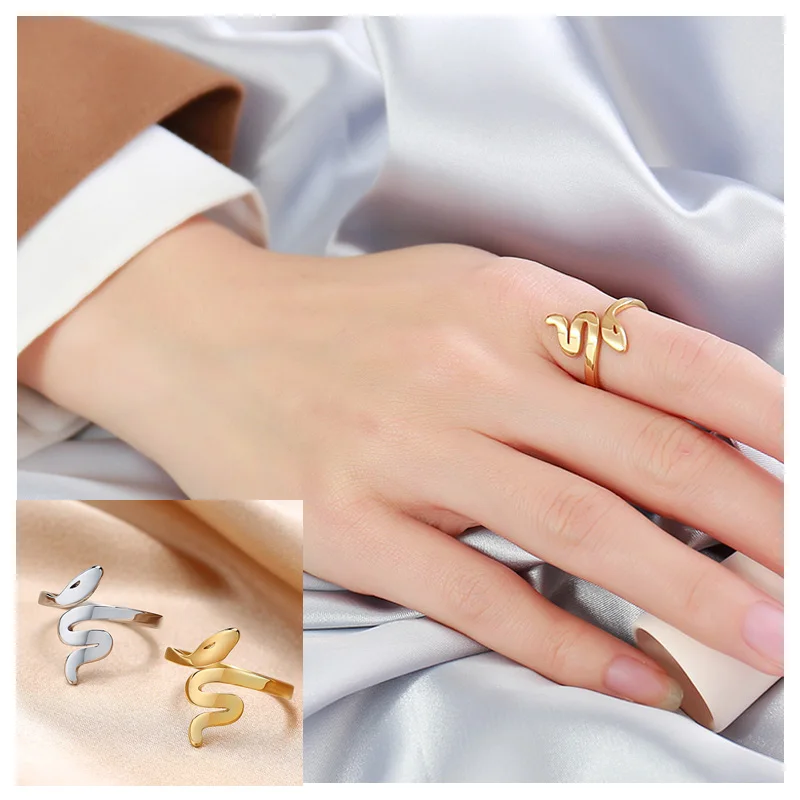Женское кольцо из нержавеющей стали золотистое вечерние ЦО со змеей|serpent ring|fashion