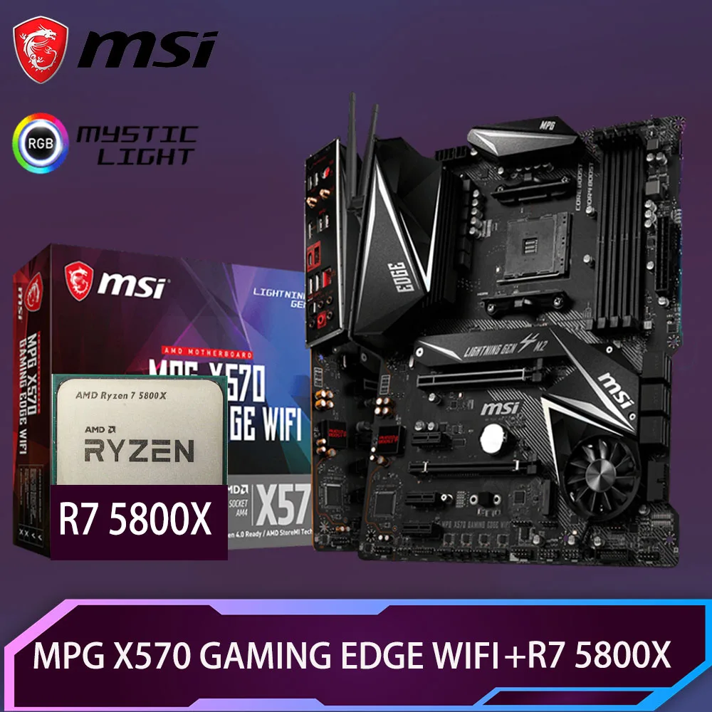 

AM4 MSI MPG X570 GAMING EDGE WIFI Motherboard Set+Ryzen 7 5800X Combo DDR4 128G 4400MHz PCI-E 4.0 ATX AMD X570 Placa-mãe Kit New