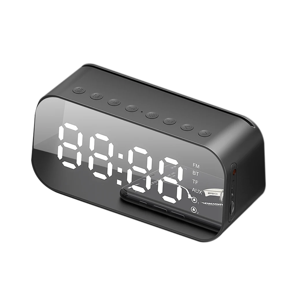 FM портативный Bluetooth динамик зеркало будильник Беспроводная колонка Hands free