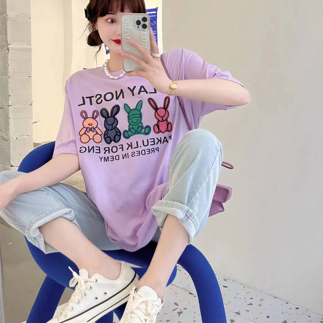 

Women's Anime Oversized T Shirt Summer 2022 Fashion Cartoon Printed Cotton Cool Tees Female Great Soft Tops Young Style