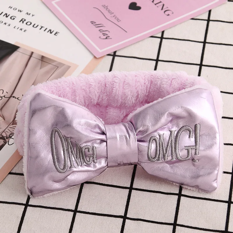 PU Purple Levao OMG повязка на голову с вышитыми буквами фланелевая повязка на голову с бантом банданы из искусственной кожи с надписью OMG повязка на голову тюрбан для женщин головной убор - Цвет: PU Purple
