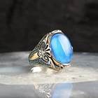 Синий округлые Paraiba кубического циркония 925 пробы серебро Для мужчин, кольцо, кольцо из нержавеющей стали