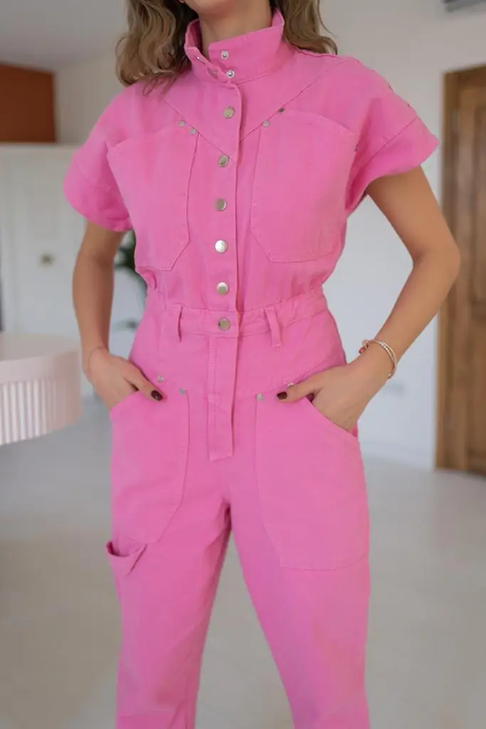 Candy Pink Yellow and Green Jeans Jumpsuit