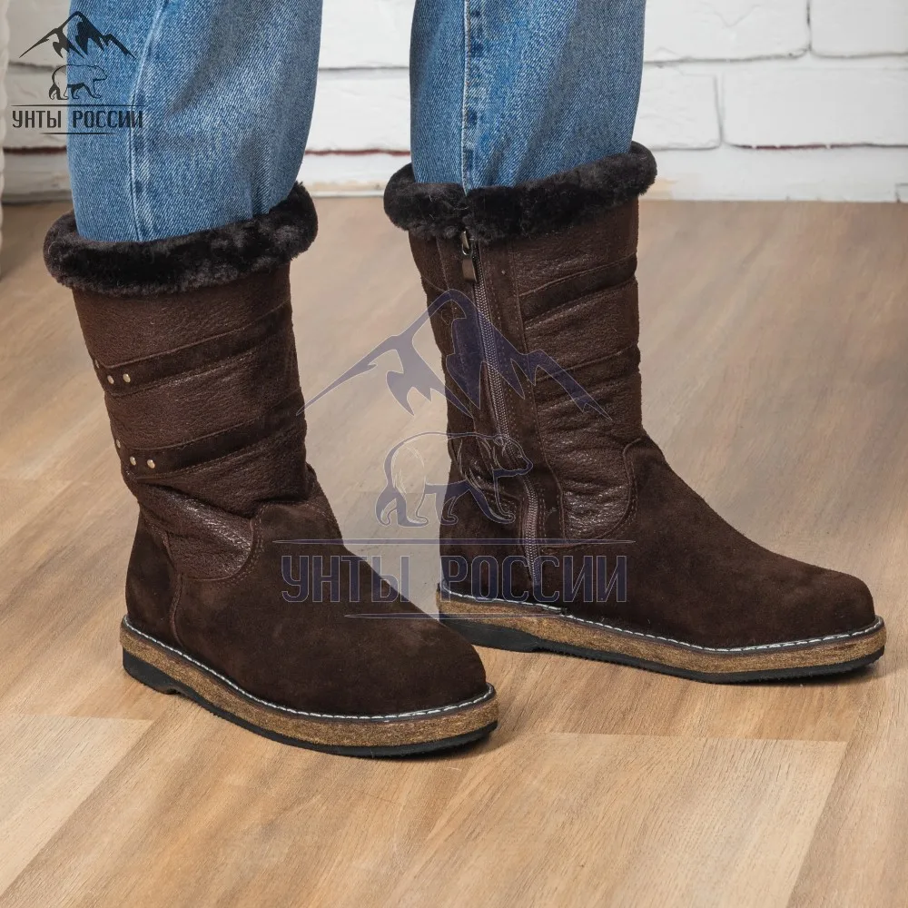 Сапоги зимние женские с замком натуральная замша и мех на овчине черный