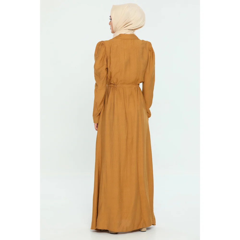 Camel-Length Buttoned Waist Pleated Women's Dress Fashion Trend Muslim muslim dress women abaya kaftan modest dress abayas for w