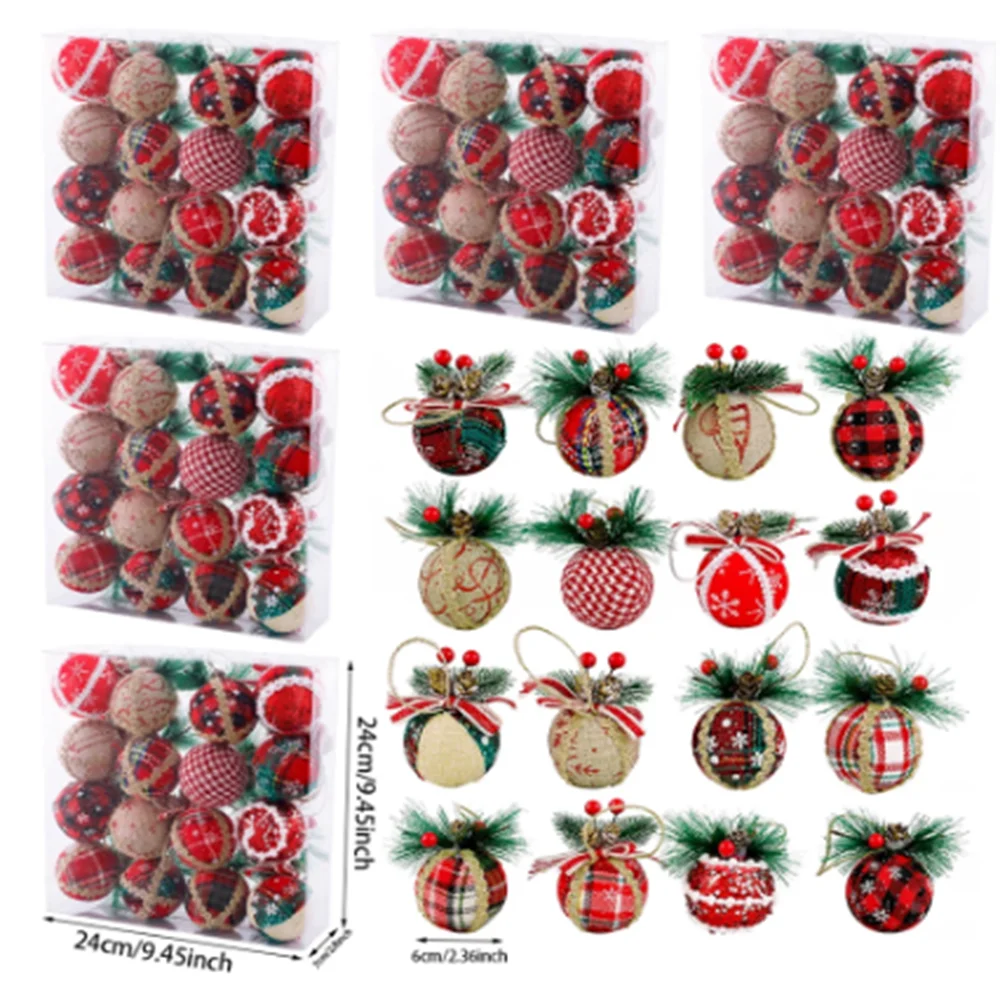 

6cm Christmas Wrapped Cloth Ball for Christmas Tree Ball Plaid Cloth Ball Christmas Ball Bubble Ball Hanging Home Decor