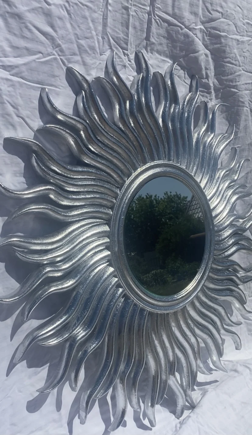 Зеркало Солнце Резьба по натуральному дереву Серебряное Настенное Кухня