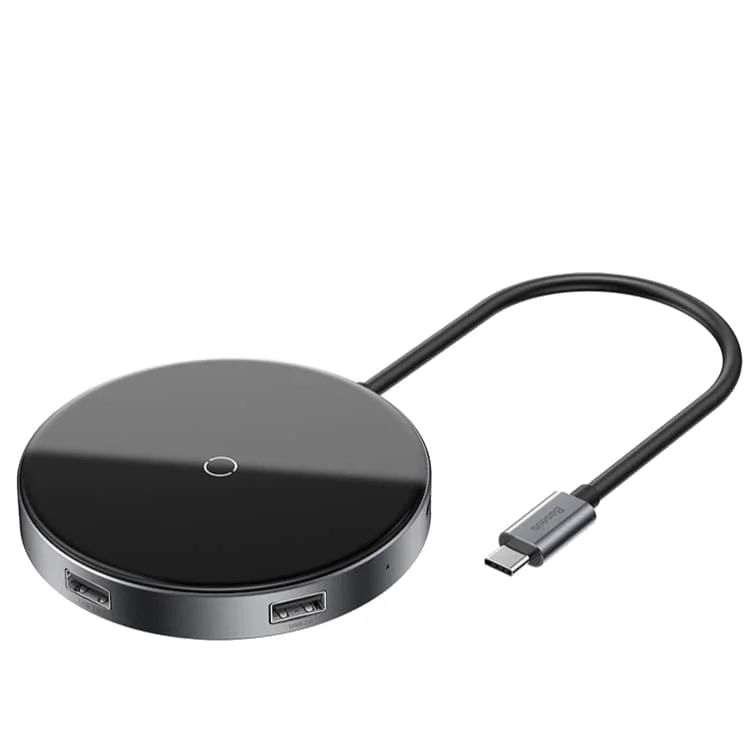 Хаб с беспроводной зарядкой Baseus Circular Mirror (USB х4 + Type-C PD) Серый | Электроника