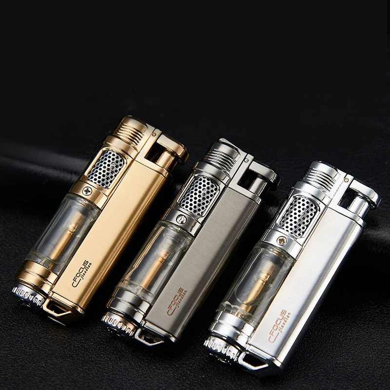 

Visible Gas Lighter Blue Flame Windproof Turbo Lighter Butane Metal Cigar Cigarettes Lighters Mini Lighters Smoking Accessories