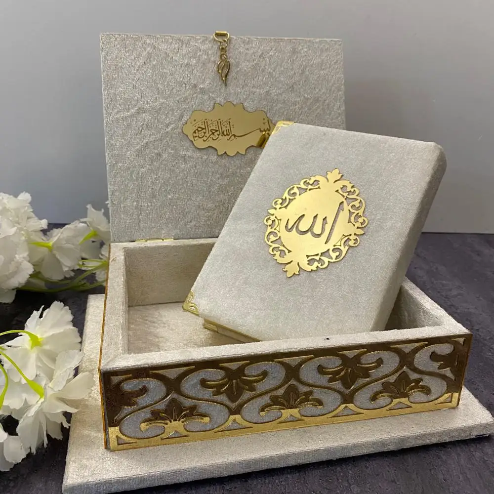 Holy Quran Gift Set Velvet Covered Koran Kerim Special Gift Islamic Book Muslim Mother Father Wedding Eid Favor enlarge