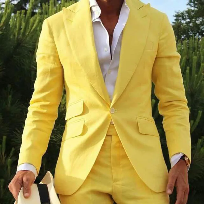 

Latest Coat Pant Designs 2021 Yellow Wedding Groom Men Suit One Button Slim Fit Suits Prom Tuxedo Dress Wedding Groomsman Suit