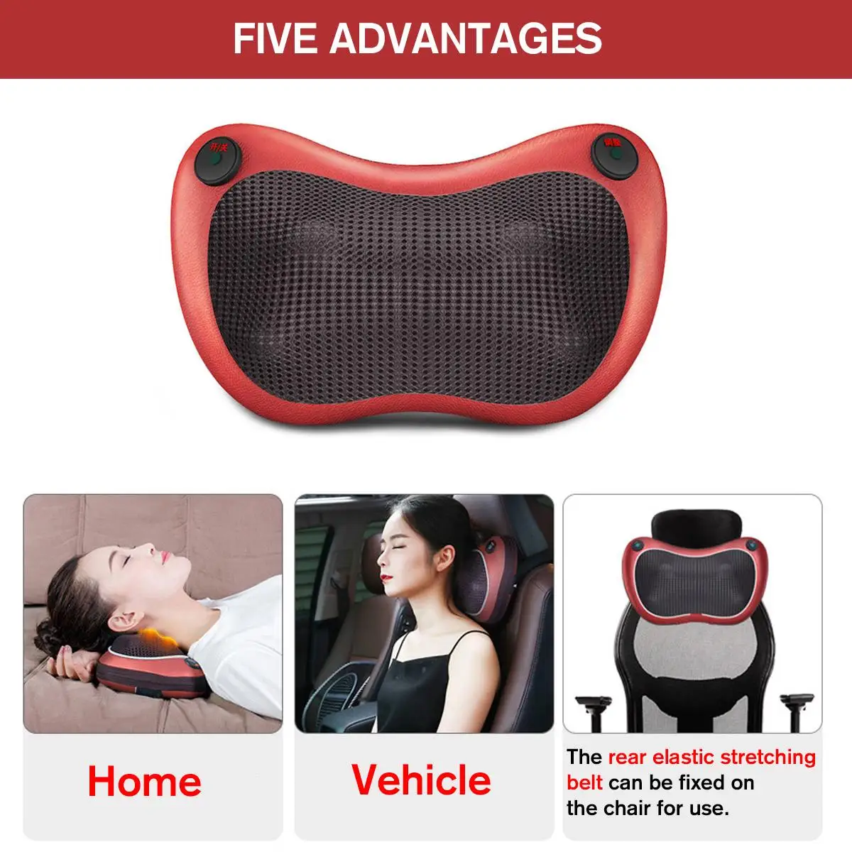 

8 Head Electric Massage Pillow Lumbar Neck Back Massager Cushion Heat Car Home Office