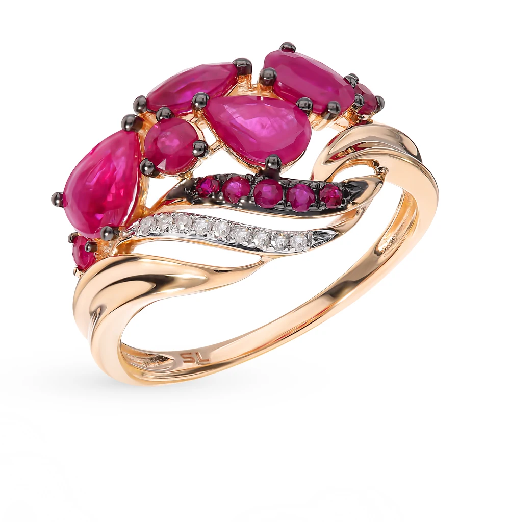 Gold ring with rubies and diamonds sunlight sample 585 | Украшения и аксессуары
