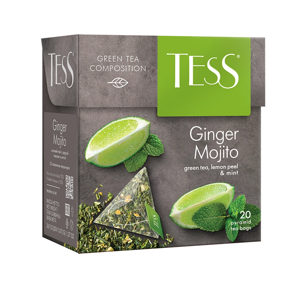 Чай Tess Ginger Mojito зеленый в пирамидках с цедрой лимона и мятой 20 шт |
