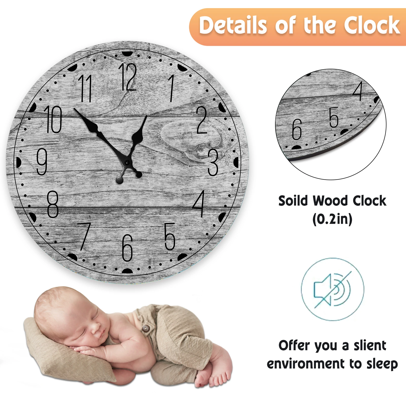 

13.5 Inch Modern Wooden Wall Clock Silent for Living Room Wall Art Decor Nordic Style Large Quartz Wall Clock Wood Home Decor