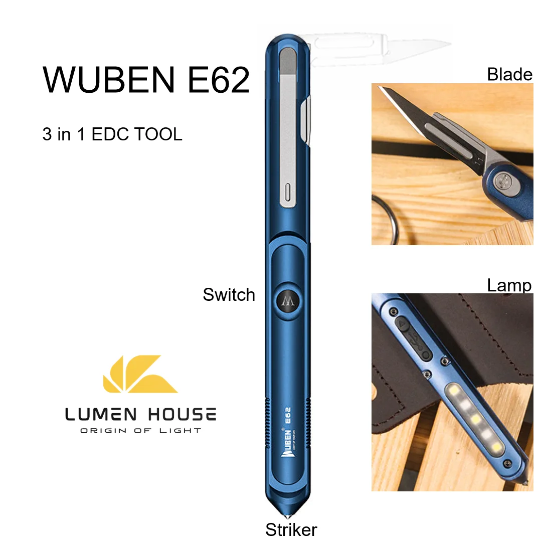 WUBEN E62 LED Flashlight, Emergency Striker, Knife 3 in 1 Multitool, 130lm USB Rechargeable Lamp Portable for Everydaycarry