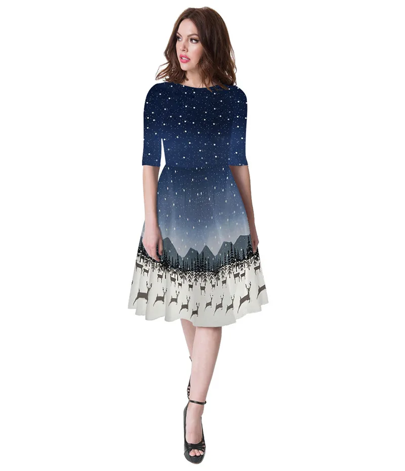 Платья для мамы и дочки платье с длинными рукавами принтом оленя снежинки