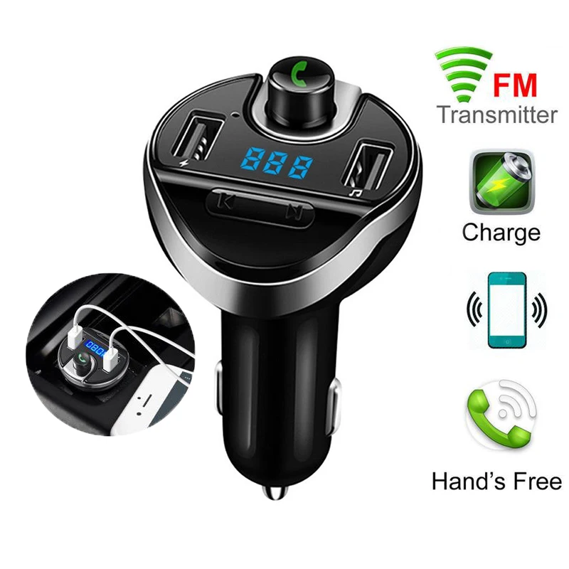

T20 Kit Handsfree Car Bluetooth 4.2 FM Transmitter Audio Music LCD MP3 Player Support TF Card 15W Dual Charging Power Adapter