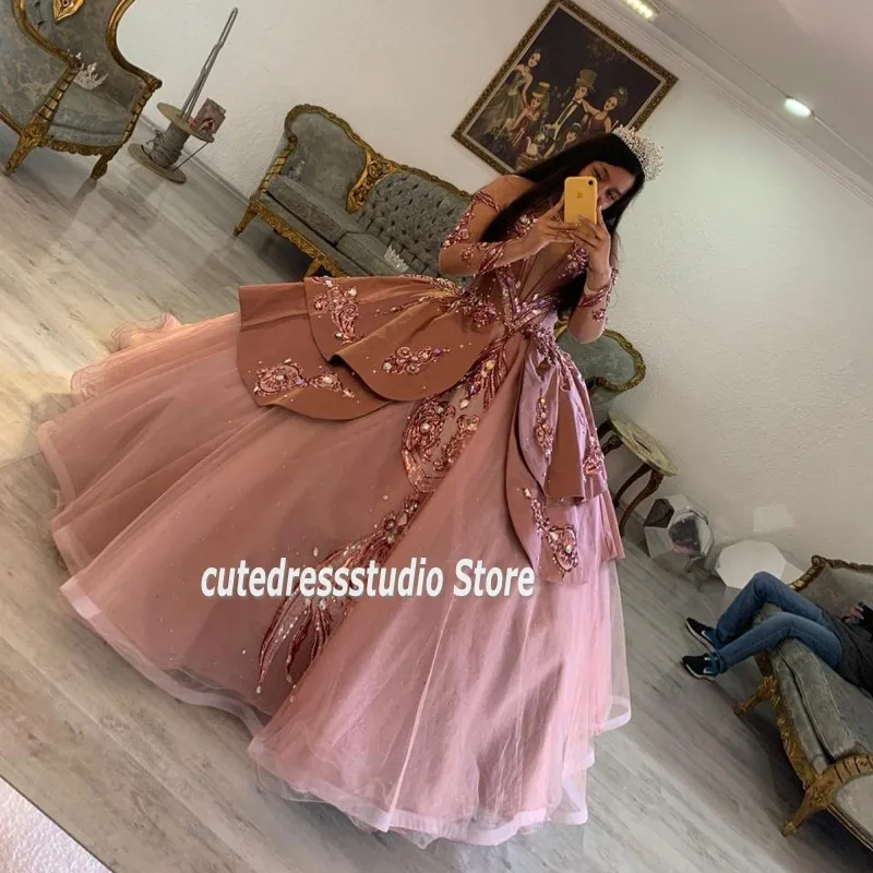 

Mexico Princess Quinceanera Dresses Long Sleeves Sequin Charro vestidos de 15 años 2022 Sweet 16 Pageant Dress