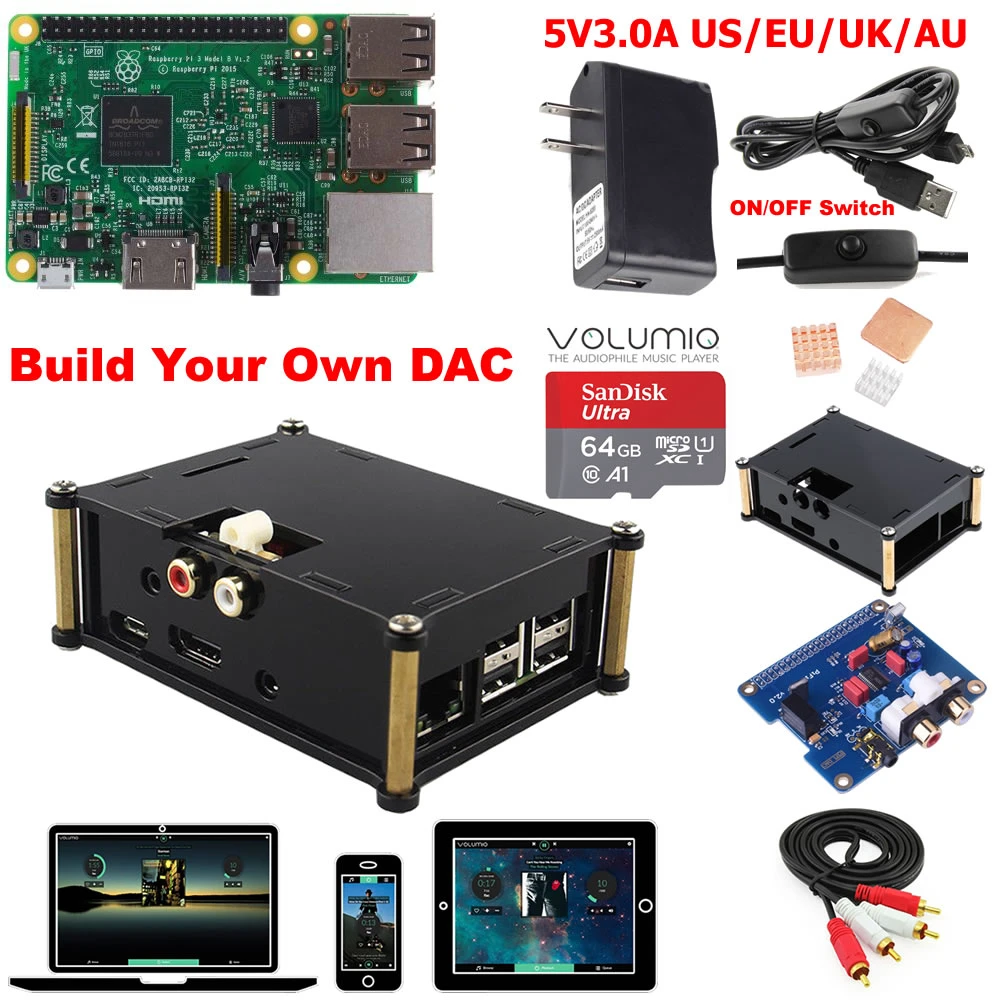 Комплект 3 Raspberry Pi 3 Model B ЦАП комплект D3B01 - Комплект: Комплект 3