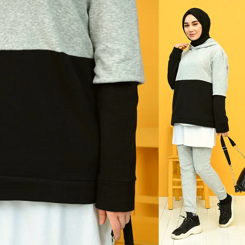 

2 piece Hooded Tracksuit Suit Abayas Hijab 100% Cotton Dubai Women muslim sets musulmane aid moubarak ensem