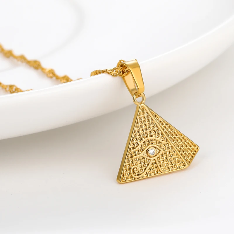 

Egyptian Ankh Cross & Pyramid Pendant Necklace Woman/Men,Gold Color African Jewelry Egypt Hieroglyphs,Crux Ansata