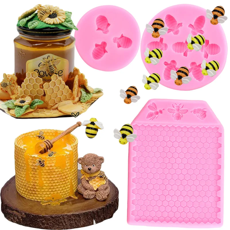 

3Pcs Honeycomb Bee Beehive Silicone Mold Cupcake Topper Fondant Cake Decorating Tools Candy Chocolate Mould Bumble Bee Molds