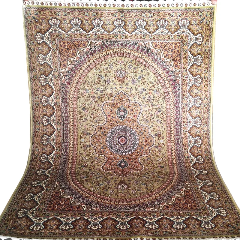 

FangCunJinXiu 3x4.5ft Yellow Persian Classic Pattern Handmade Silk Rug For Office Or Living Room FC3010038