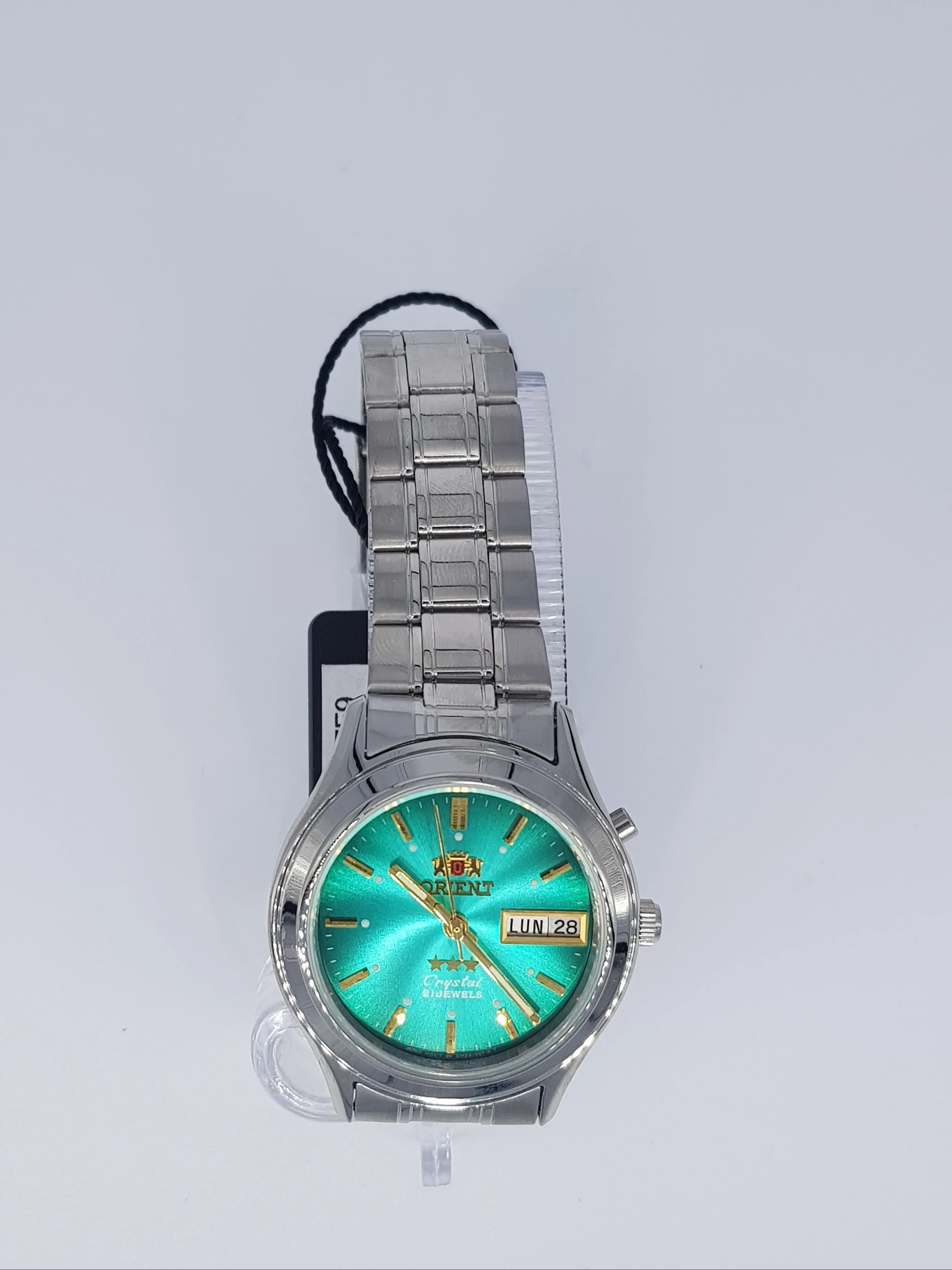 Orient 3 звезды мужские автоматические часы FEM0301ZF с зелеными шнурками и стальной