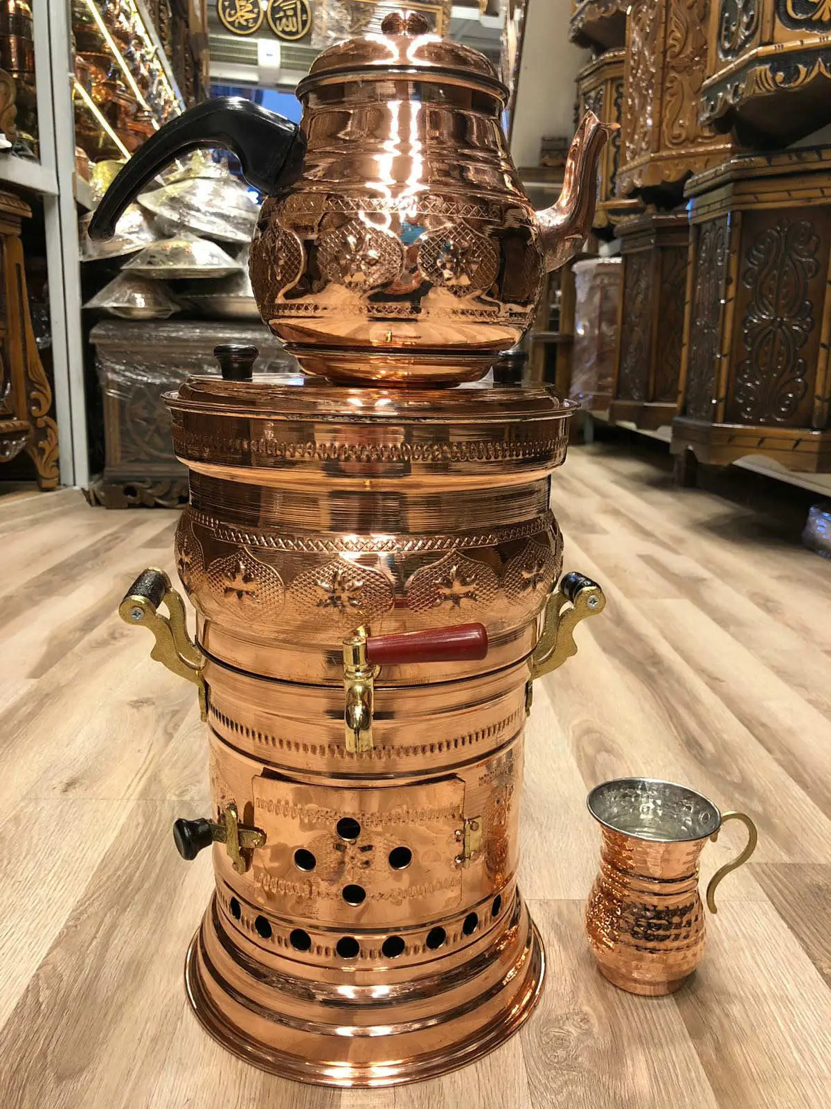

Copper Handcraft Wood Burning Charcoal Samovar Handmade Teapot Samovar Tea Brewing Kettle