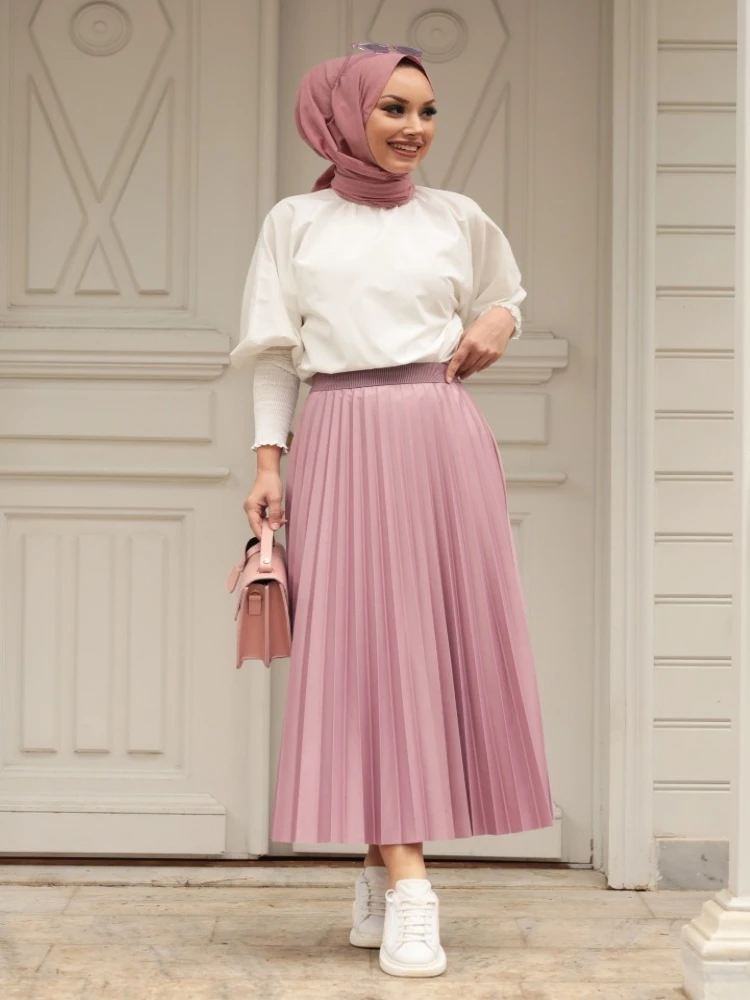 Мусульманский хиджаб из 2 предметов с воротником-стойкой и низом, новый сезон 2022, искусственное платье Дубая, Кувейт, 7 цветов