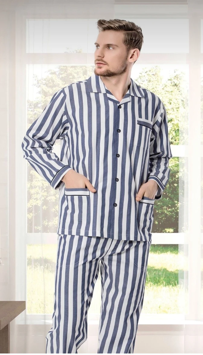 

Men's Striped Pajamas set Men 'S Suit Blue Stripe
