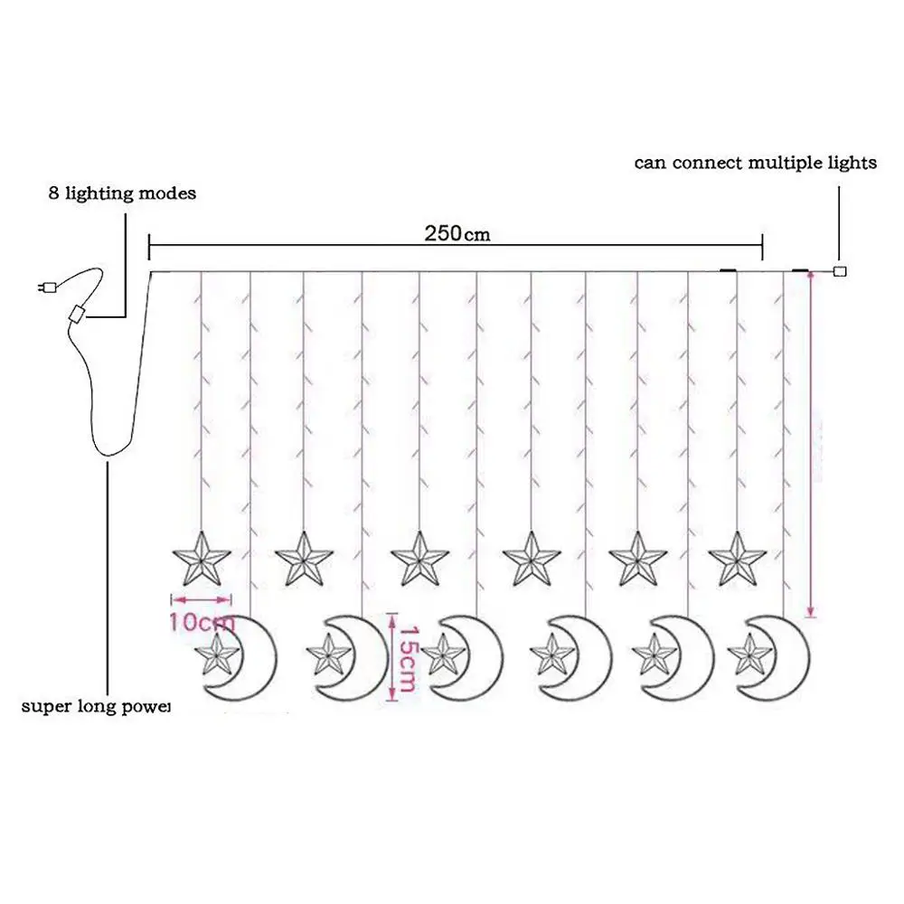 

Moon Star LED String Light EID Mubarak Ramadan Islamic Muslim Festive Party Supplies Eid Al Adha and Ramadan Decoration for Home
