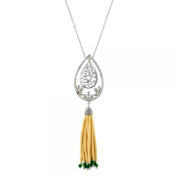 

Silver 925 Sterling Pearl & Zircon Crystal Necklace