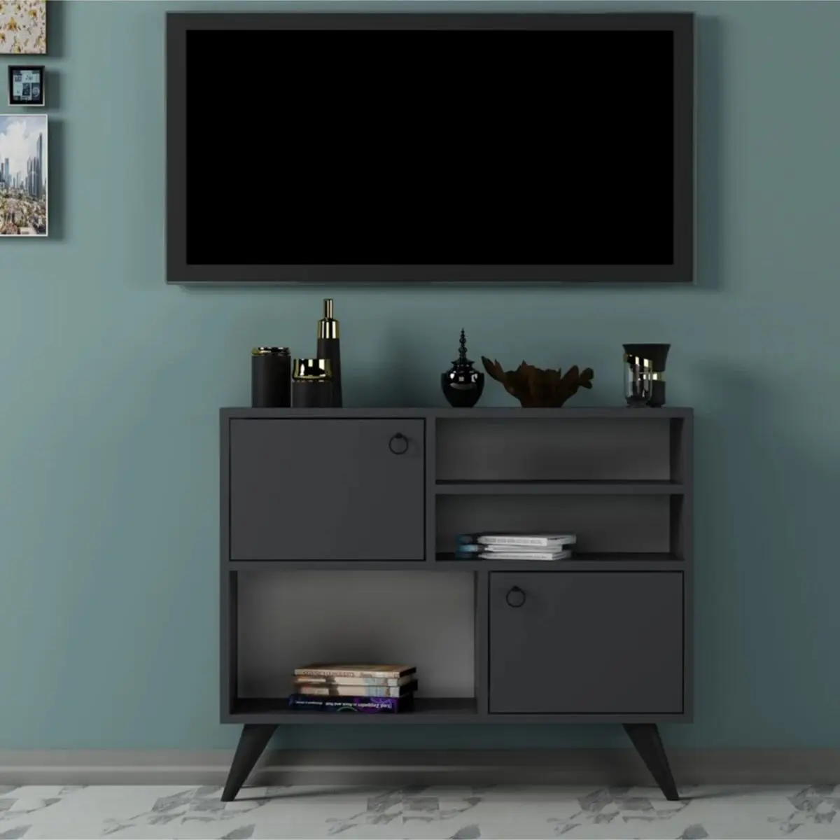 

Tv Unit Stand Home Furniture Antracithe Oak Walnut White & Modern Solid Decorative Access Double Cabinet 4 Color Option