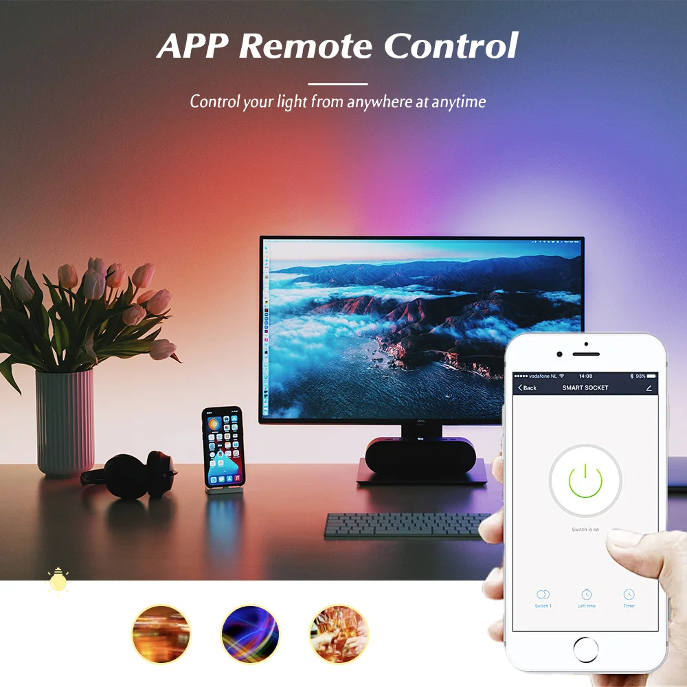 Умсветильник лампа Aubess 15 Вт E27 Wi-Fi RGB-подсветильник ка с регулируемой яркостью