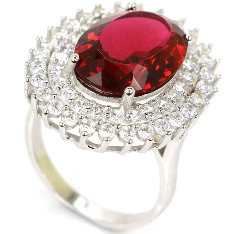 26x22mm Jazaz European Design 6.9g Created Pink Kunzite Paris Blue Topaz Rhodoite Garnet CZ Women 925 Solid Sterling Silver Ring | Украшения