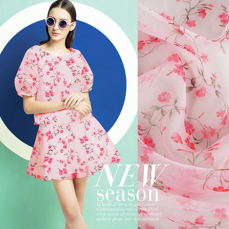 CNUM SO117 100% натуральный шелк органза/Цветочная лоза розовая/шелковая ткань