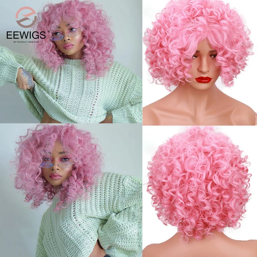 EEWIGS 12 дюймов бесклеевой розовый парик Боб термостойкий синтетический Drag Queen