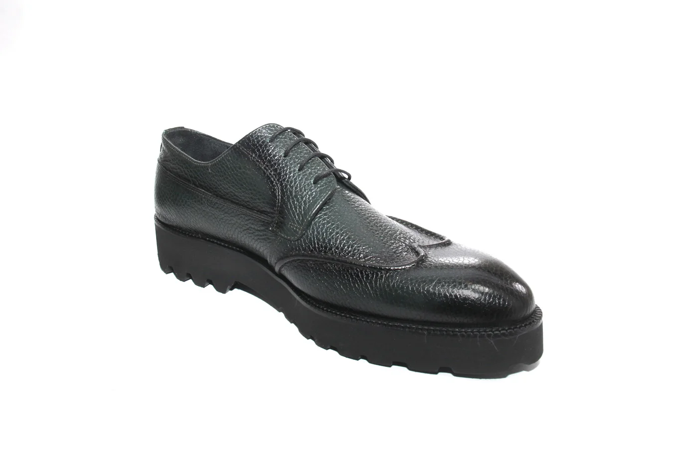 

SHENBIN'S Handmade Green Patina Derby Shoes with Height Increasing Extra Light EVA Soles, Real Floater Leather, Formal Footwear